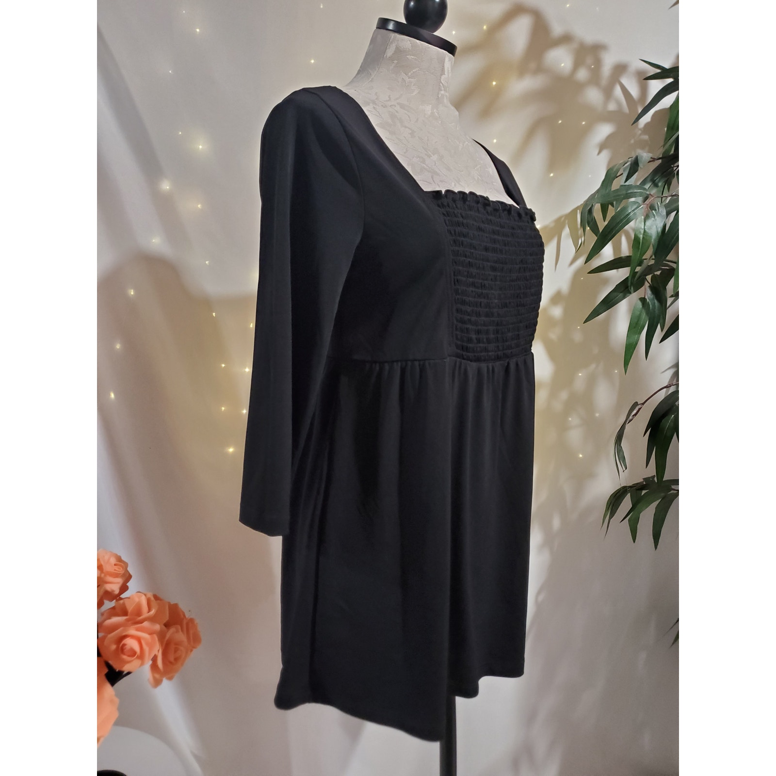 Vtg Y2k Ab Studio Nwt Womens Smocked Babydoll Square Neck Top M Whimsigoth Black — image 4 of 8